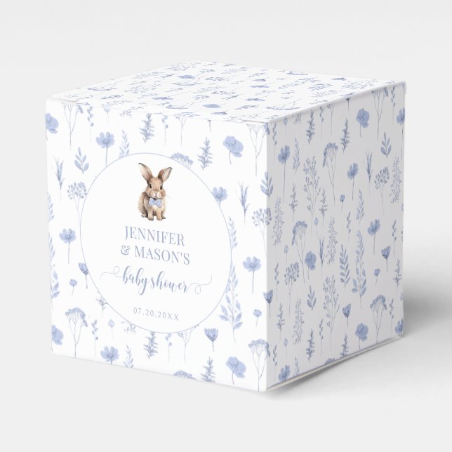 Cute blue Easter rabbit baby boy shower favour box (Front Side)