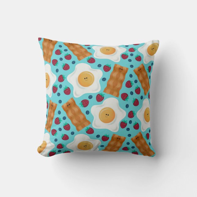 Cute Blue Eggs Bacon Strawberries Blueberries  Cushion (Front)