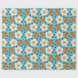 Cute Blue Eggs Bacon Strawberries Blueberries Wrapping Paper