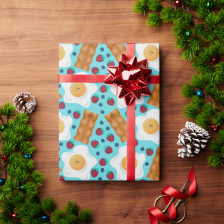 Cute Blue Eggs Bacon Strawberries Blueberries Wrapping Paper