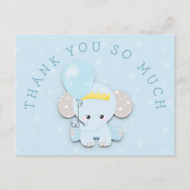 Cute Blue Elephant Address Message Thank You Postcard (Front)