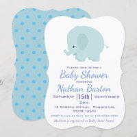 Cute Blue Elephant and Dots Boy Baby Shower