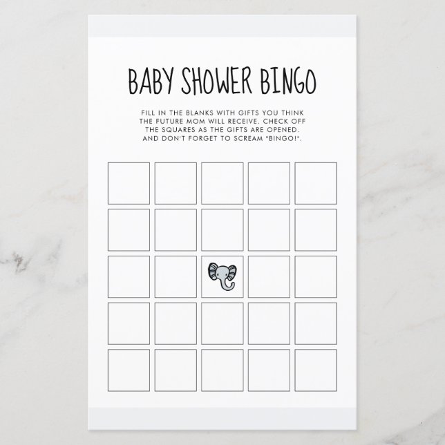 Cute blue elephant Baby shower Bingo game (Front)