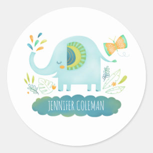 Cute Blue Elephant Baby Shower Classic Round Sticker