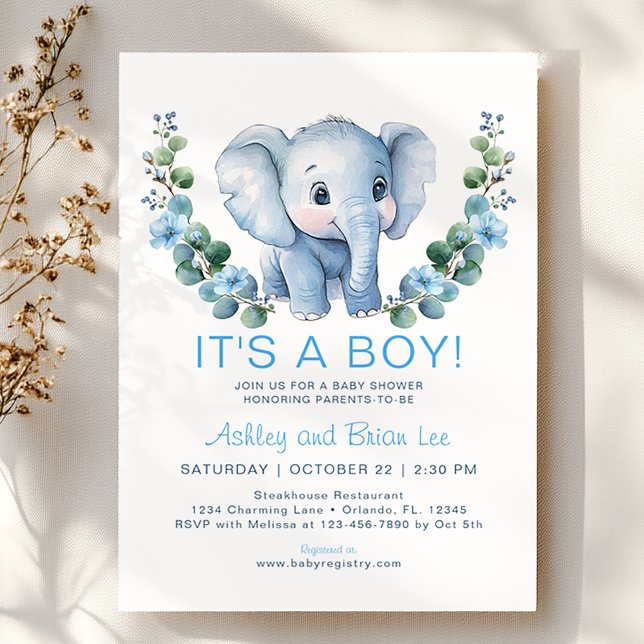 Cute Blue Elephant Baby Shower Invitation – Waterc (Baby Shower Invitation)