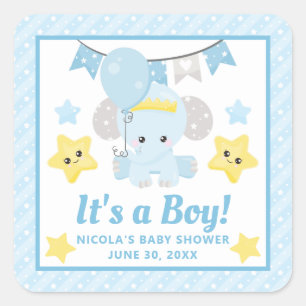 Cute Blue Elephant Baby Shower It's a Boy Square Sticker