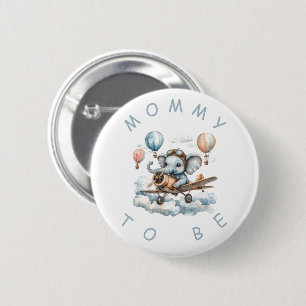 Cute Blue Elephant Baby Shower Mummy 6 Cm Round Badge
