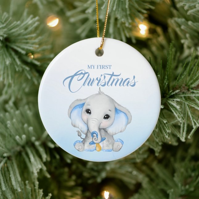 Cute Blue Elephant Baby's First Christmas Ceramic Tree Decoration (Tree)