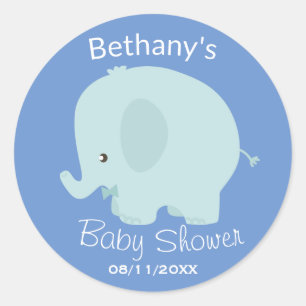 Cute Blue Elephant Boy Baby Shower Custom Classic Round Sticker
