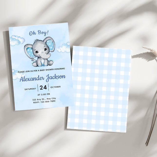 Cute Blue Elephant Boy Baby Shower Invitation (Creator Uploaded)