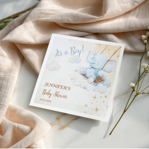 Cute Blue Elephant Cloud Baby Shower Napkin