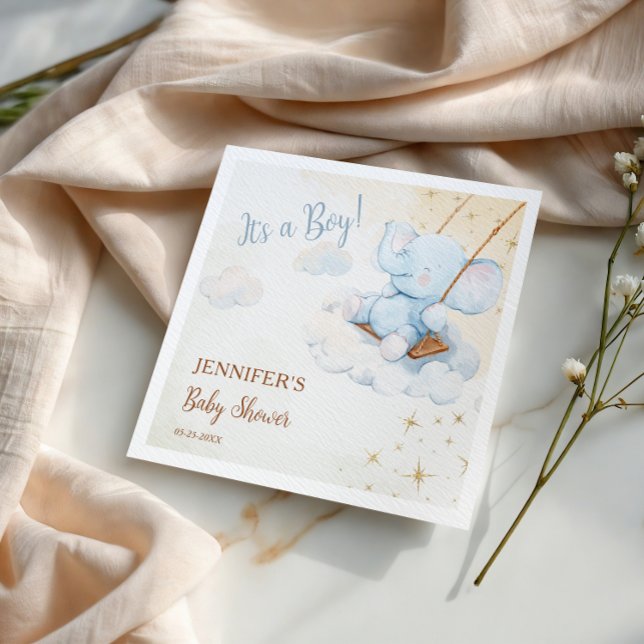 Cute Blue Elephant Cloud Baby Shower Napkin (Creator Uploaded)