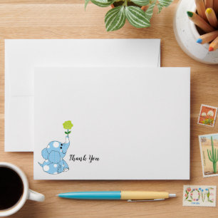 Cute Blue Elephant Flower Thank You Baby Shower Envelope