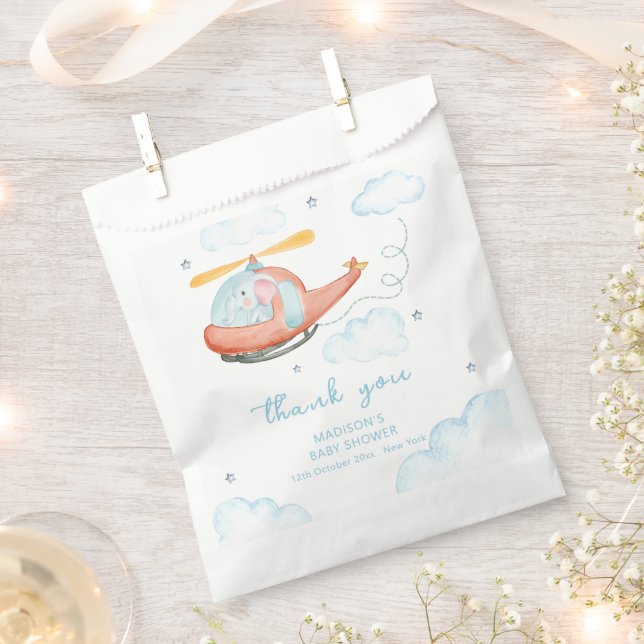 Cute Blue Elephant Helicopter Airplane Baby Shower Favour Bags (Clipped)