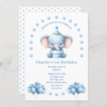 Cute Blue Elephant Kids Birthday 