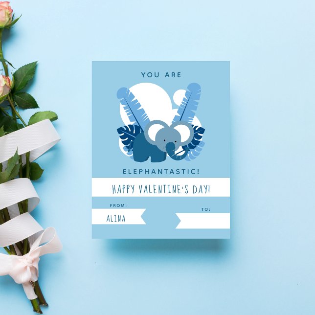 Cute Blue Elephant Kids Valentine's Day Classroom Card (Creator Uploaded)