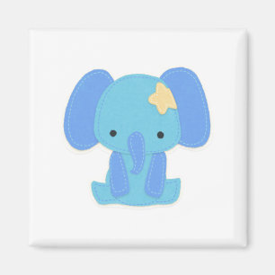 Cute Blue Elephant Square Magnet