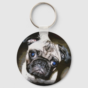 cute blue-eyed pug key ring