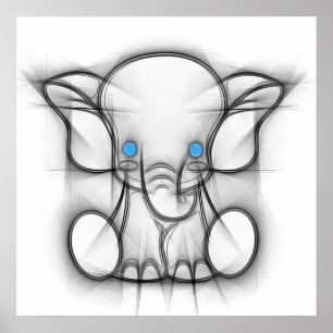 Cute blue eyes elephant poster