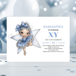 Cute Blue Fairy Girl 2nd Birthday Magical invite