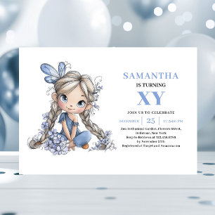 Cute Blue Fairy Girl 3rd Birthday Pastel Magic Invitation