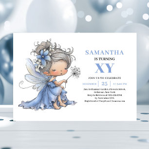 Cute Blue Fairy Girl 6th Birthday Pastel invites