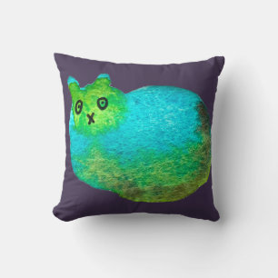 Cute blue fat cat art illustration cushion