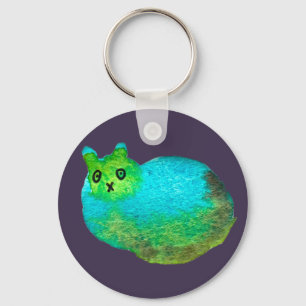 Cute blue fat cat art illustration key ring