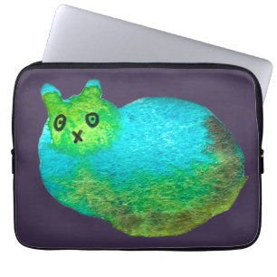 Cute blue fat cat art illustration laptop sleeve