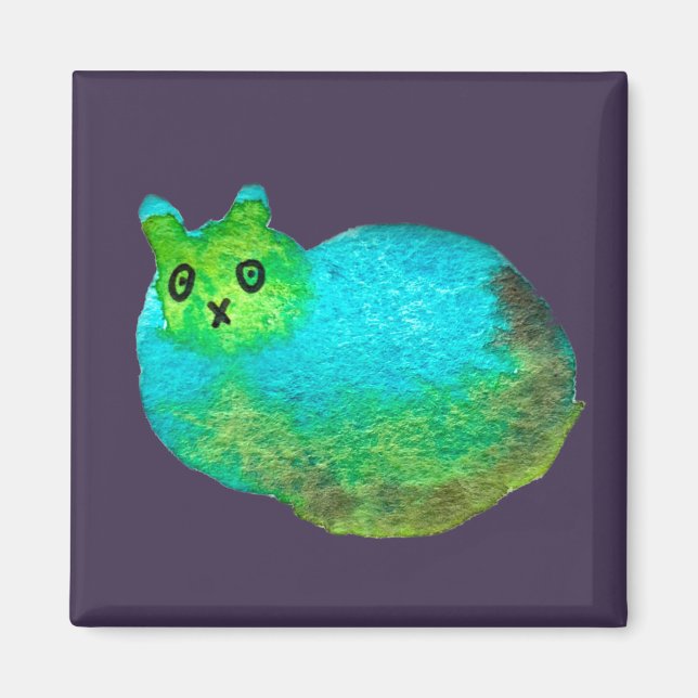 Cute blue fat cat art illustration magnet (Front)