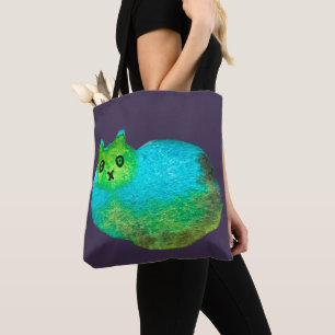 Cute blue fat cat art illustration tote bag