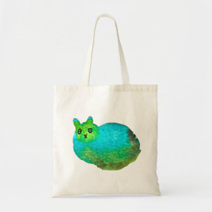 Cute blue fat cat art illustration tote bag