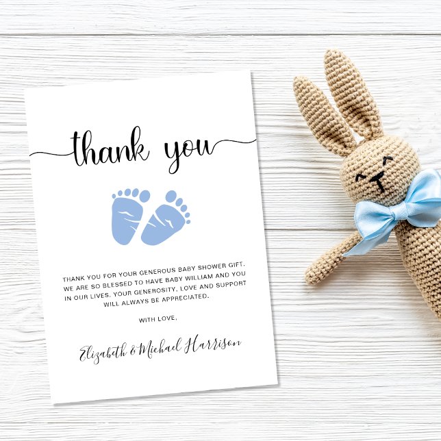 Cute Blue Feet Baby Boy Shower Thank You Card (Creator Uploaded)