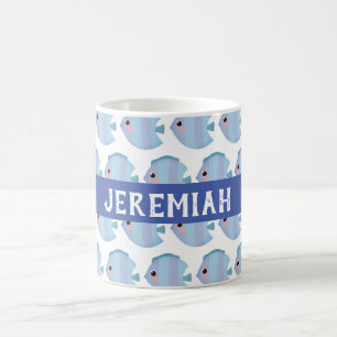 Cute Blue Fish Patterned Personalised Coffee Mug