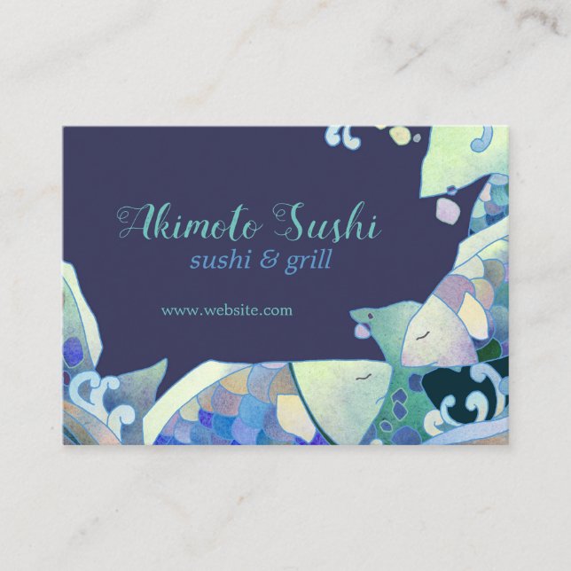 Cute Blue Fish Sushi Chef Business Card (Front)