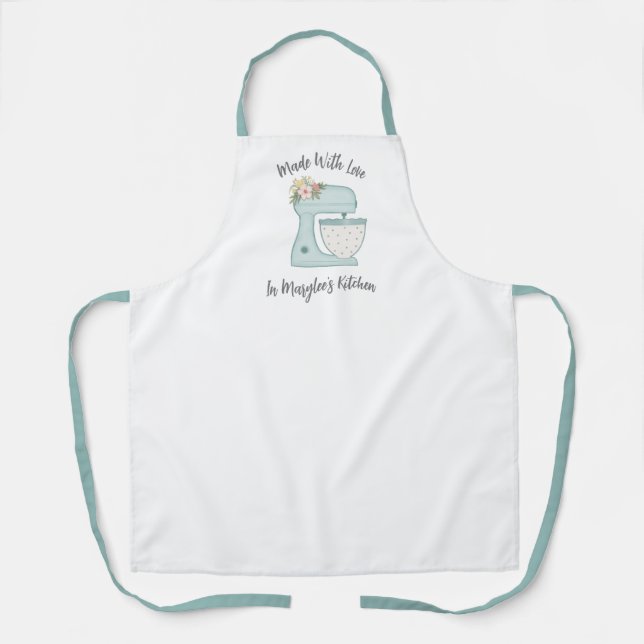 Cute Blue Floral Bakery Cake Mixer Apron (Front)