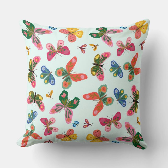 Cute Blue Floral Butterfly Pattern Cushion (Front)