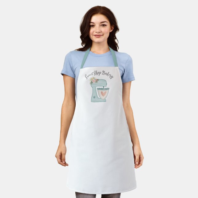 Cute Blue Floral Cake Mixer Bakery Business Apron (Worn)