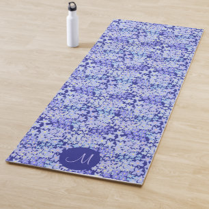 Cute Blue Floral Custom Monogram Colorful Yoga Mat