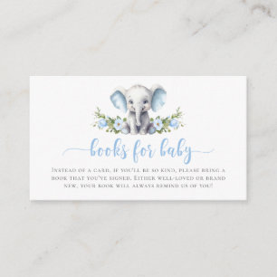Cute Blue Floral Elephant Books For Baby Shower Enclosure Card