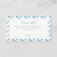Cute Blue Floral Pattern Baby Shower Diaper Raffle