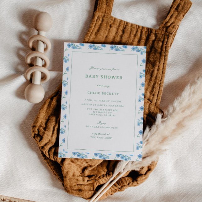 Cute Blue Floral Pattern Baby Shower Invitation (Creator Uploaded)