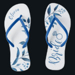 Cute blue floral wedding party bride flip flops<br><div class="desc">Cute blue floral Bride flip flops for bride to be,  great personalised bridal party gifts.</div>