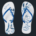 Cute blue floral wedding party bride flip flops<br><div class="desc">Cute blue floral Bride flip flops for bride to be,  great personalised bridal party gifts.</div>