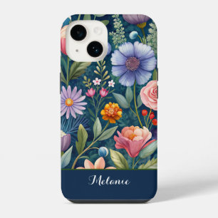 Cute blue Floral Wildflower monogram iPhone 14 Case