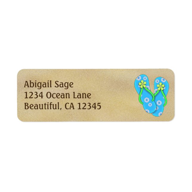 Cute Blue Flower Flip Flops on Sand Beach Address (Front)