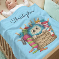 Cute Blue Fluffy Sock Monster Kids Design
