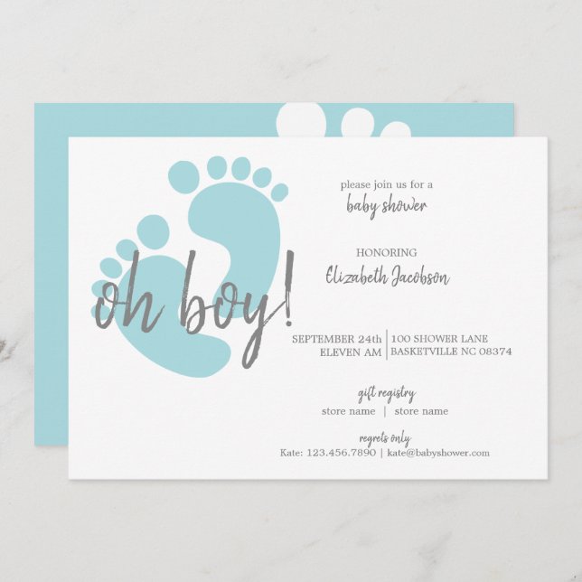 Cute Blue Footprints Baby Shower Invitation (Front/Back)