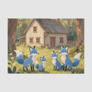 Cute Blue Fox Family Cottage Tissue Paper