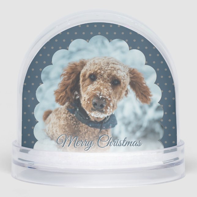 Cute Blue Frame Dog Photo Snow Globe (Front)